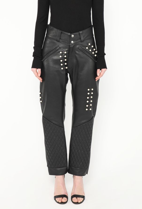 Rodarte S/S 2018 Quilted Pearl Leather Pants - 3