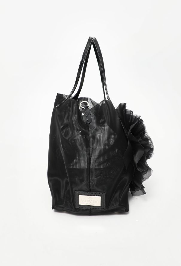 Valentino Black Mesh Floral Tote Bag - 5