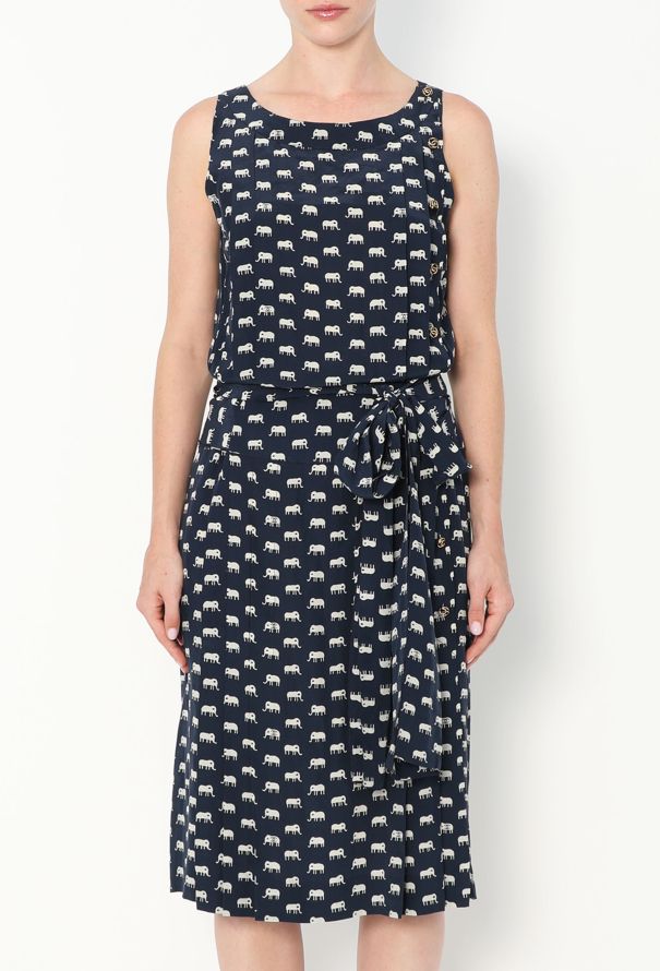 Chanel '80s Belted Silk 'CC' Trim Dress - 2