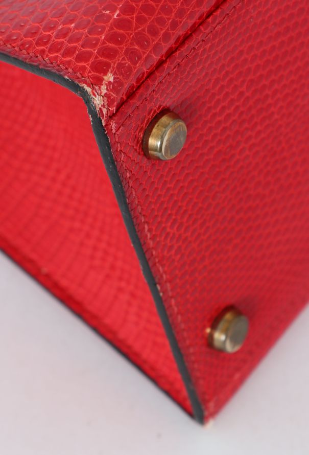 Hermès '80s Red Varanus Salvator Lizard Kelly Sellier 32 - 11
