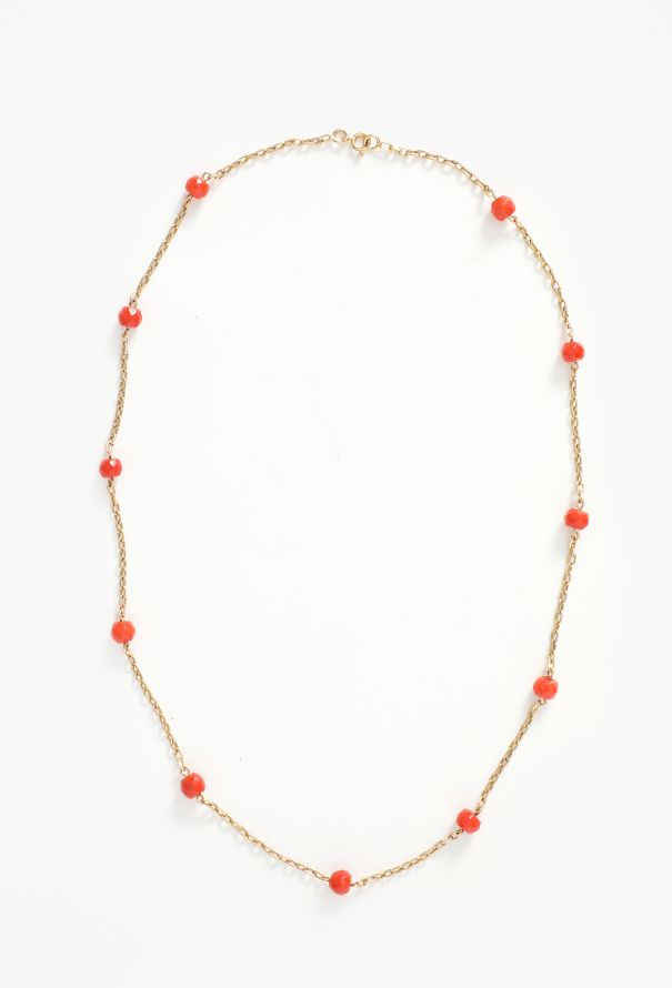 Vintage Fine Jewelry 18K Yellow Gold Mediterranean Coral Necklace - 1