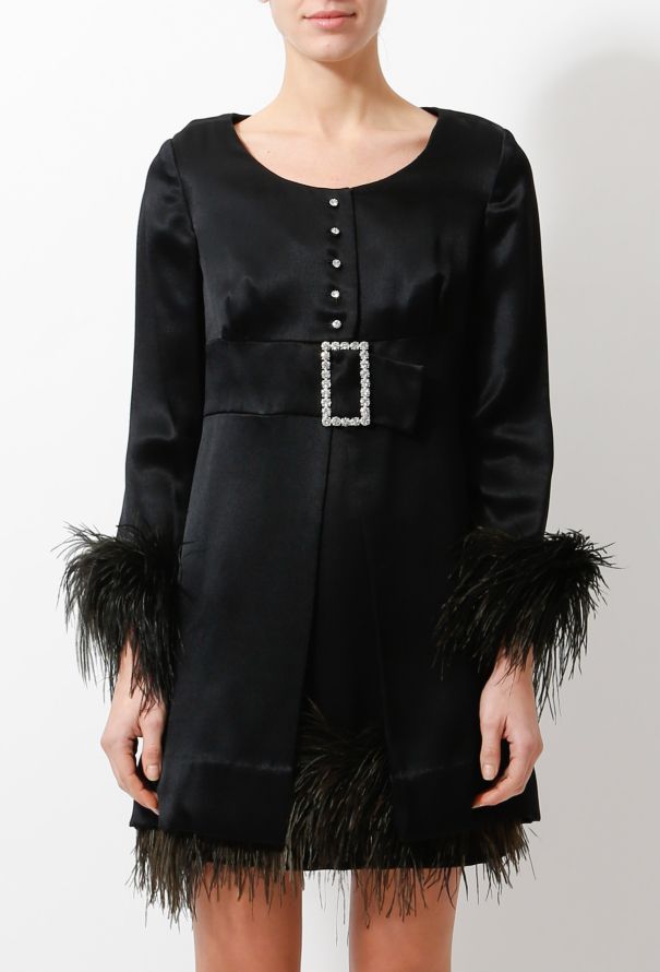Satin Feather Trim Jacket and Dress Ensemble - 4