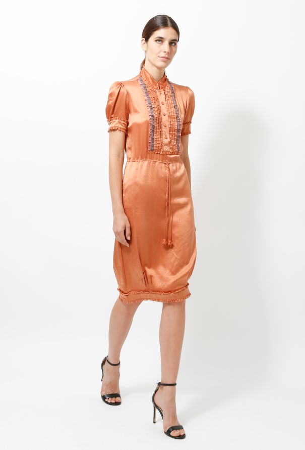 Saint Laurent Fringe Trim Satin Dress - 3